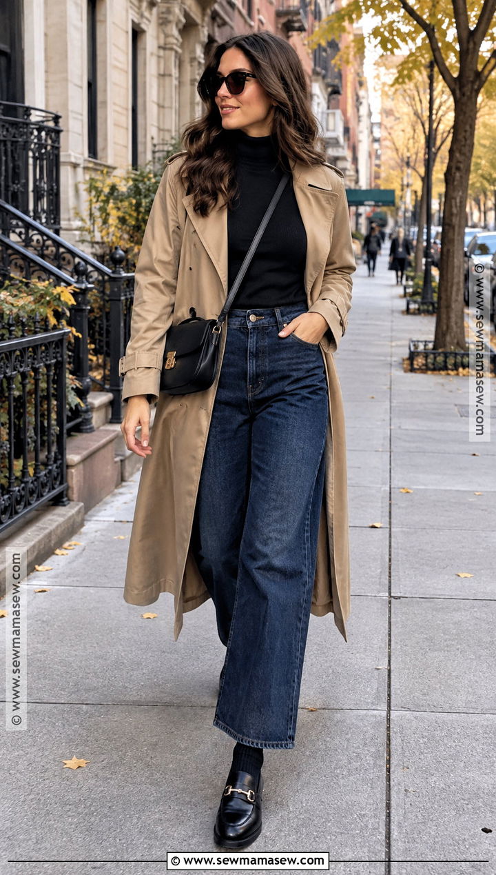 NYC Fall Trench Coat And Wide Leg Jeans Outfit - 15 nyc fall 2026 outfits