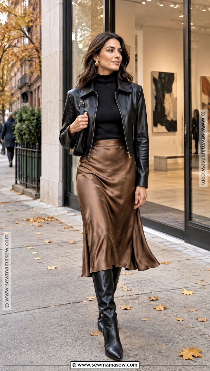 NYC Fall Turtleneck And Satin Skirt Outfit - 25 fall outfits nyc