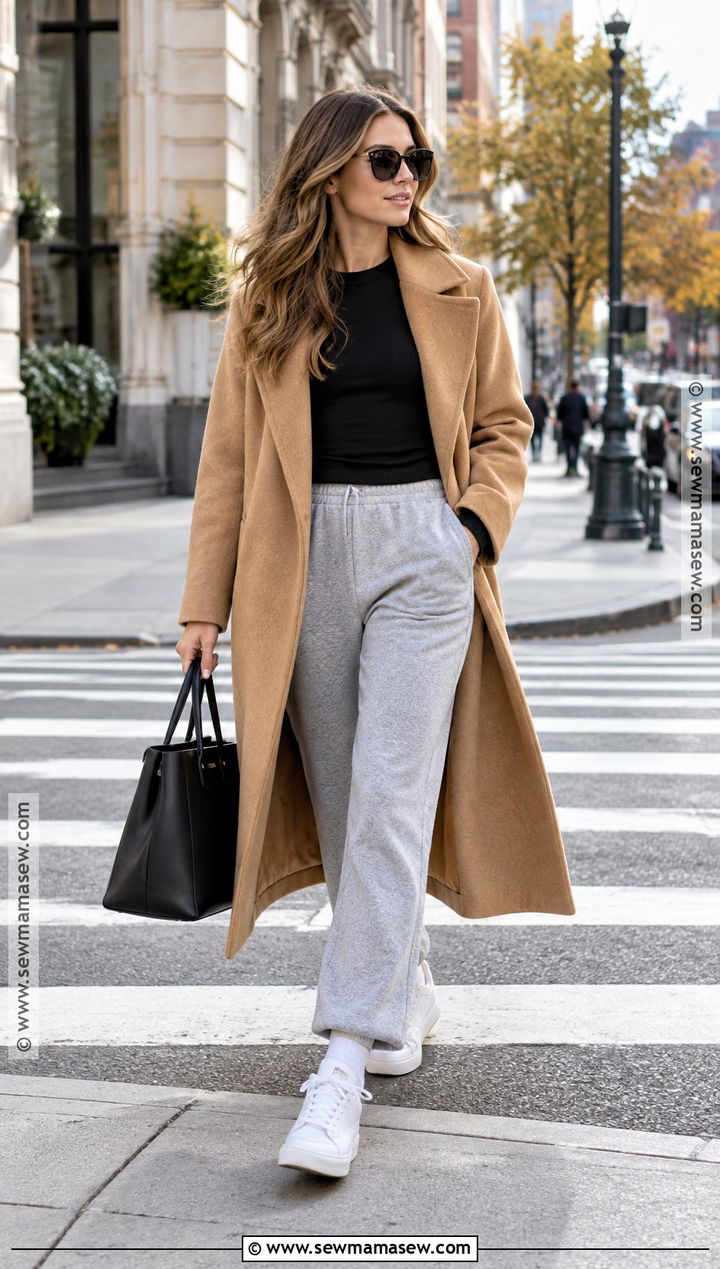 NYC Fall Wool Coat And Sweatpants Outfit - 15 comfy nyc fall outfits