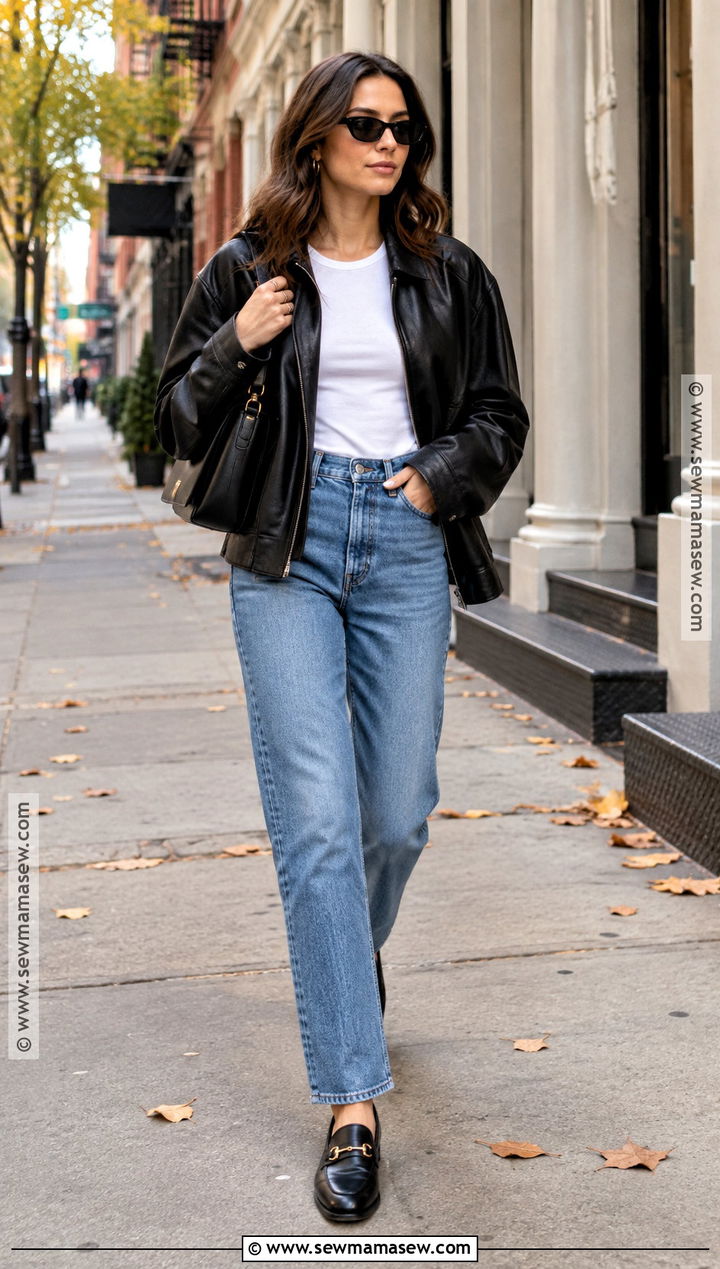 NYC Leather Jacket Outfit With Straight Leg Jeans - 15 fall nyc street style ideas 2026