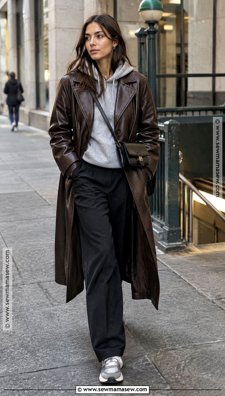 NYC Leather Trench Outfit With a Hoodie - 15 fall nyc street style ideas 2026