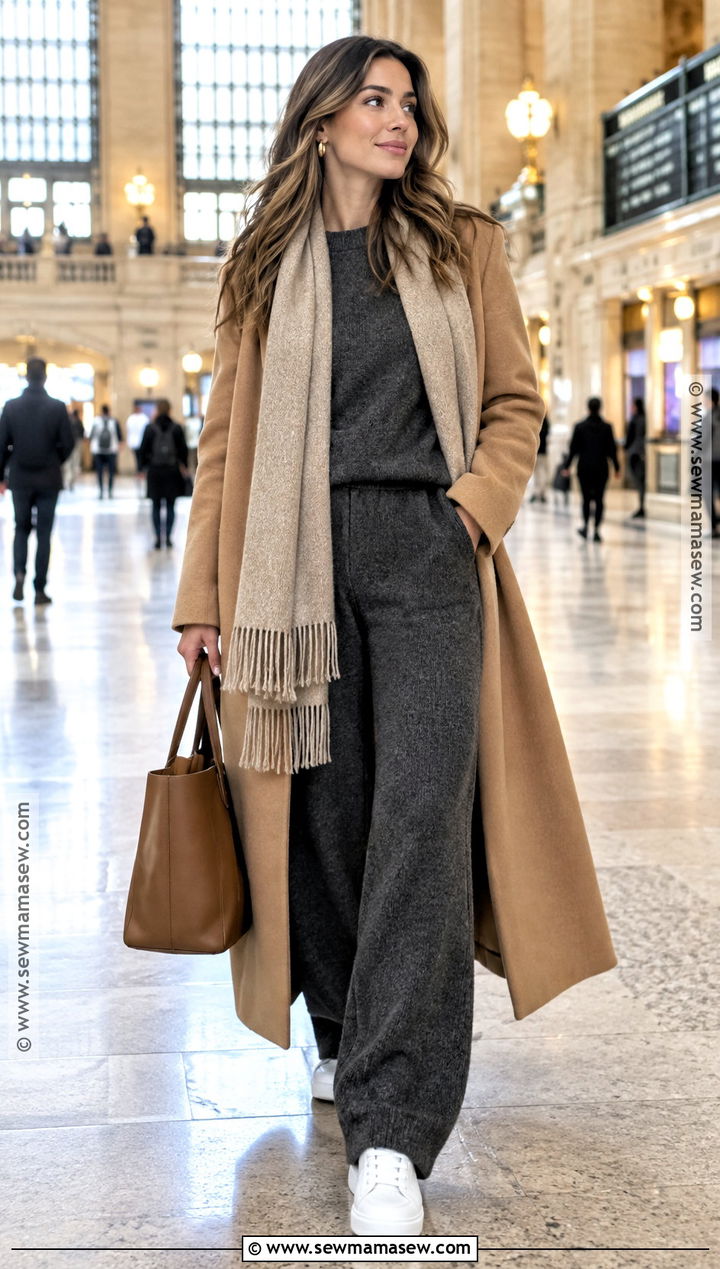 NYC Long Coat And Matching Knit Set Outfit - 20 Fall Fashion Nyc Ideas