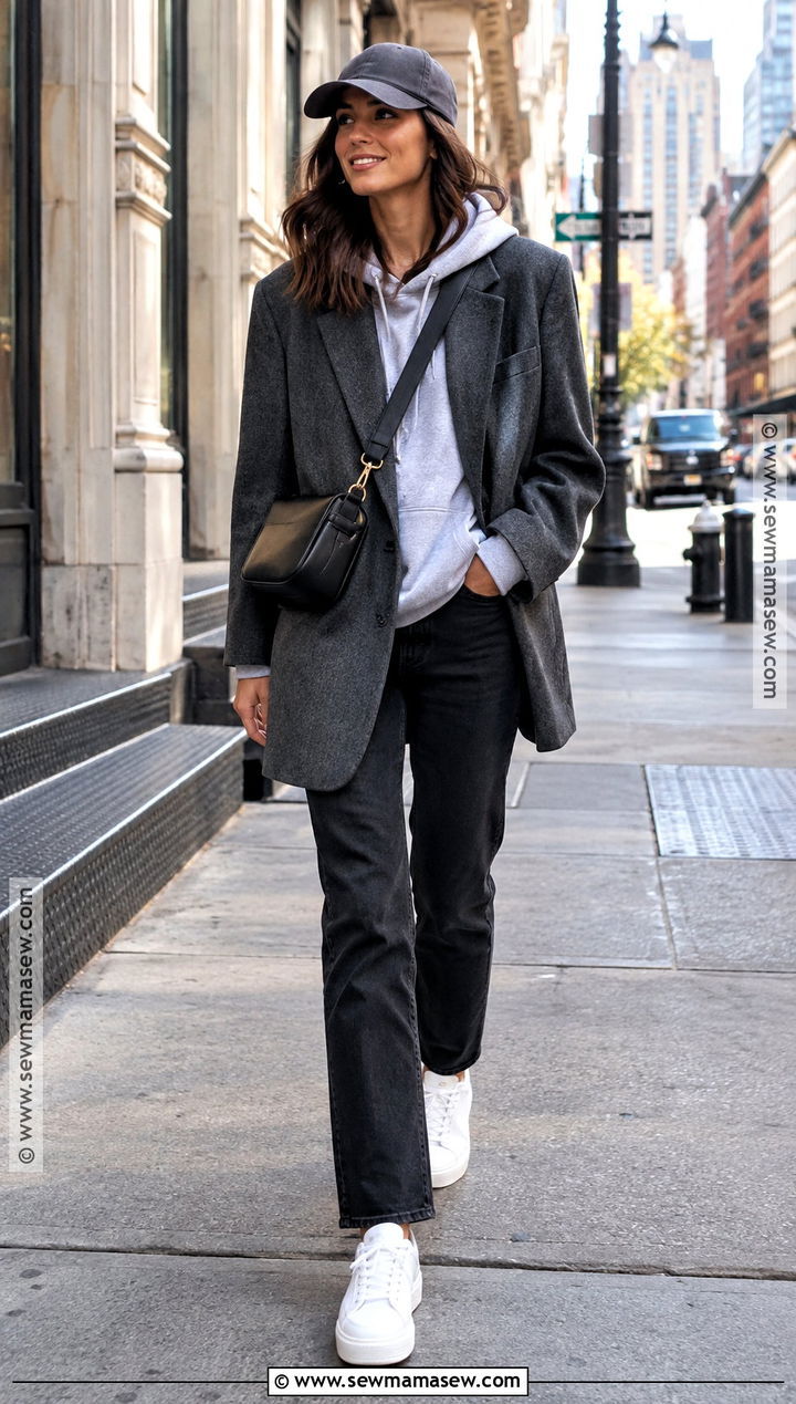 NYC November Hoodie And Blazer Outfit - 25 nyc november outfit ideas