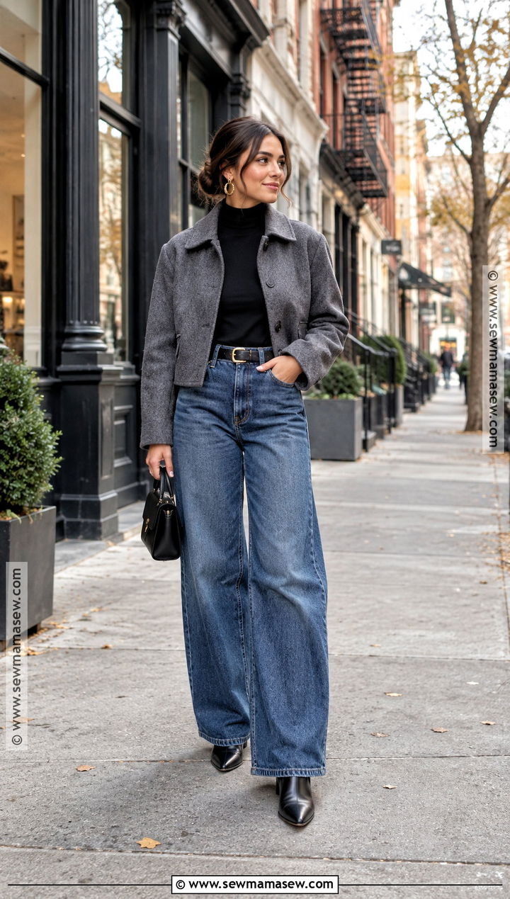NYC November Wide Leg Jeans Outfit - 25 nyc november outfit ideas