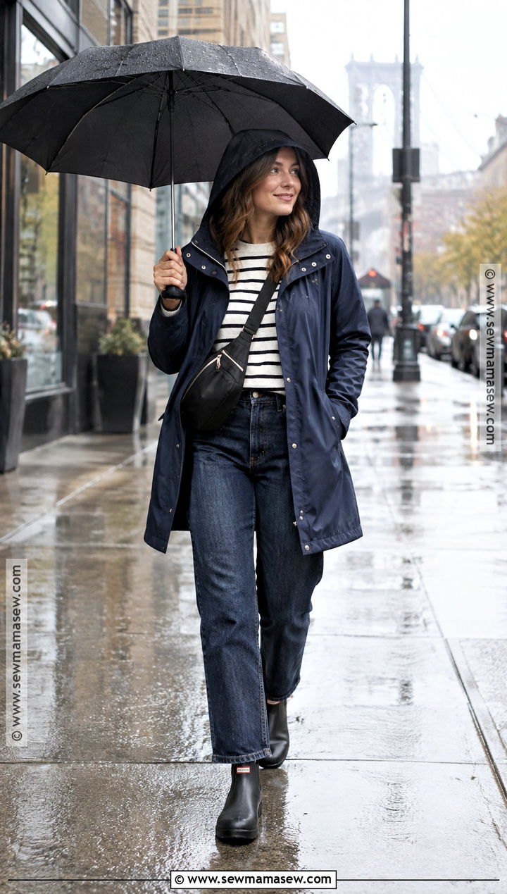 NYC Raincoat Outfit With Dark Jeans - 15 ny in september outfits