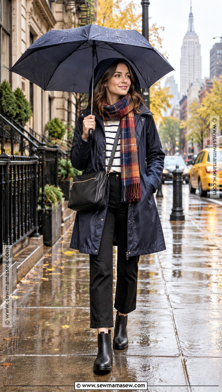 NYC Rainy Day Outfit With Waterproof Jacket And Boots - 15 Nyc Tourist Outfit Fall Ideas