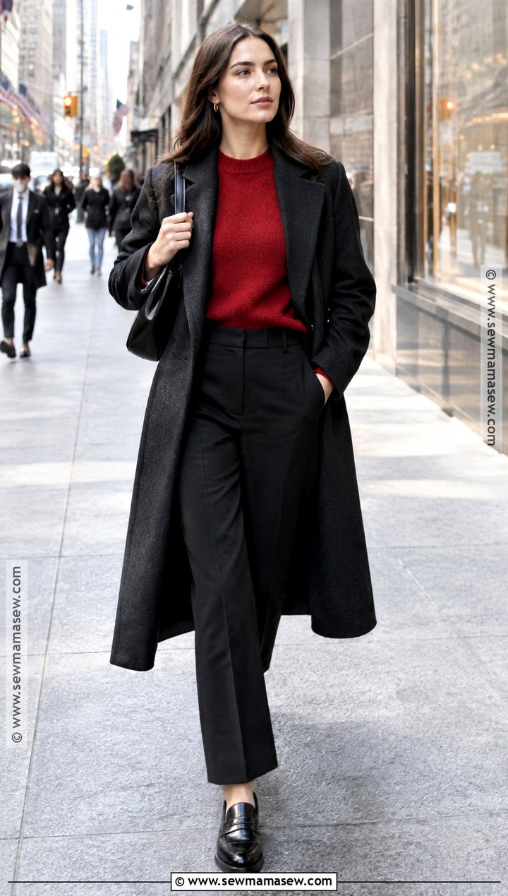 NYC Red Sweater And Black Trousers Outfit - 20 Fall Fashion Nyc Ideas