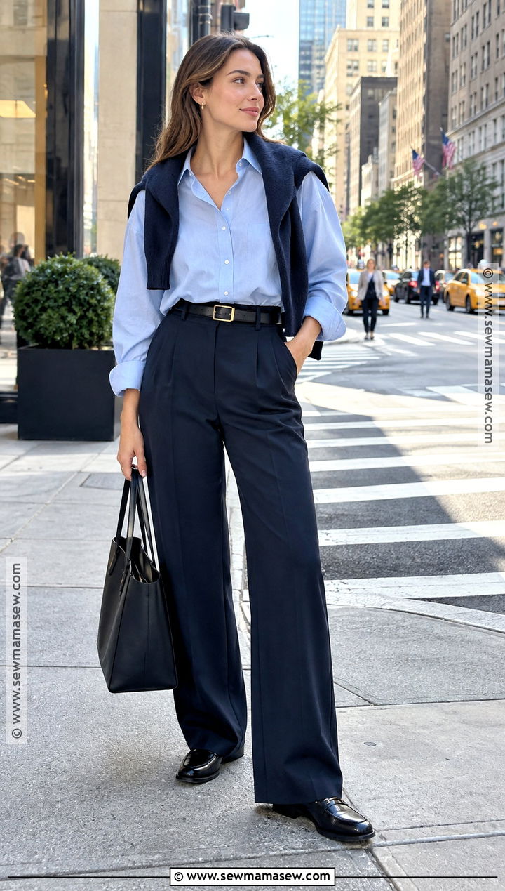 NYC September Button Down Shirt And Trousers Outfit - 25 nyc september outfit ideas