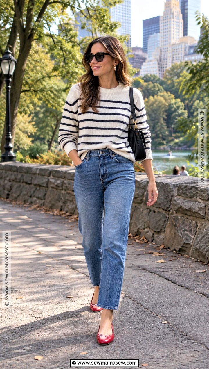NYC September Striped Sweater And Jeans Outfit - 25 nyc september outfit ideas