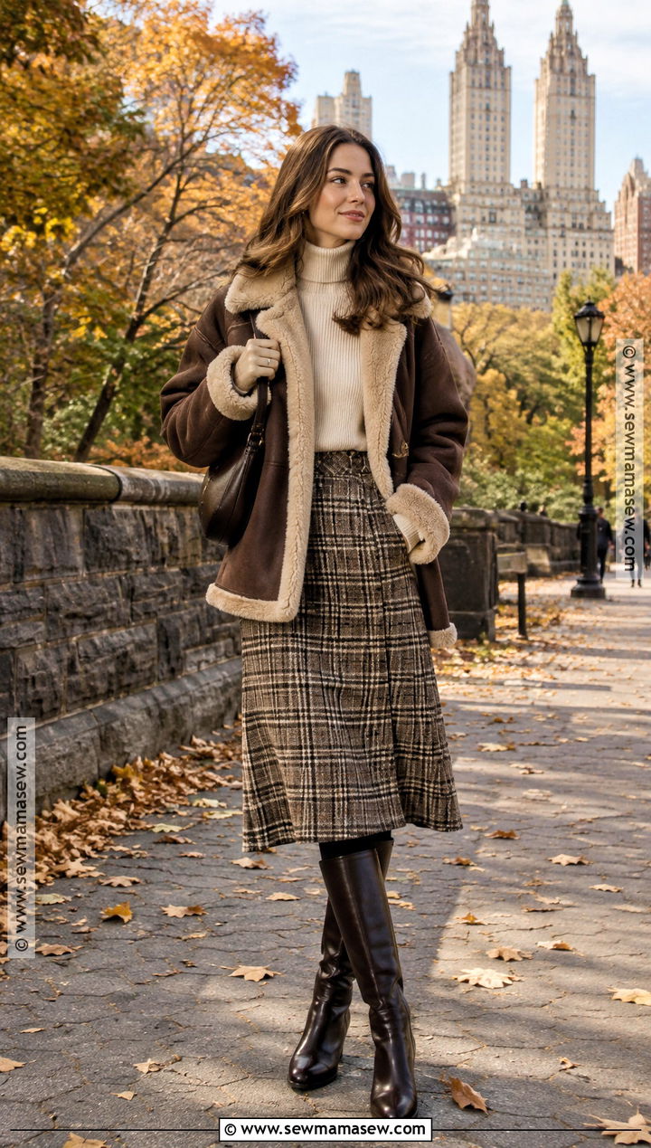 NYC Shearling Coat Outfit With a Tweed Skirt - 15 fall nyc street style ideas 2026