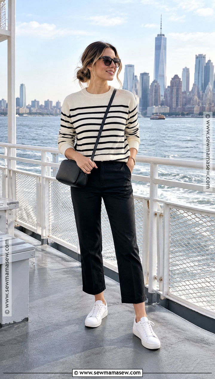 NYC Striped Sweater Outfit With Black Pants - 15 ny in september outfits