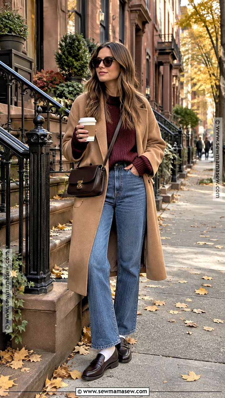 NYC Sweater Outfit With Straight Leg Jeans And Loafers - 15 Nyc Tourist Outfit Fall Ideas