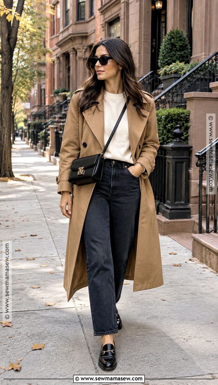 NYC Trench Coat And Straight Leg Jeans Outfit - 20 Fall Fashion Nyc Ideas