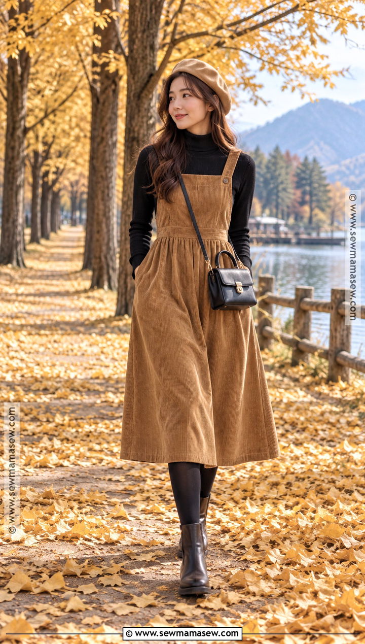 Nami Island Black Turtleneck And Pinafore Dress Outfit - 20 Nami Island Autumn Outfit Ideas