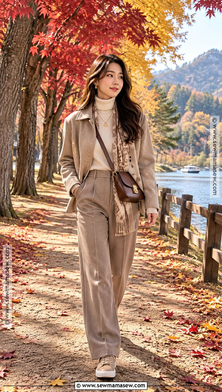 Nami Island Monochrome Beige Layered Outfit - 20 Nami Island Autumn Outfit Ideas