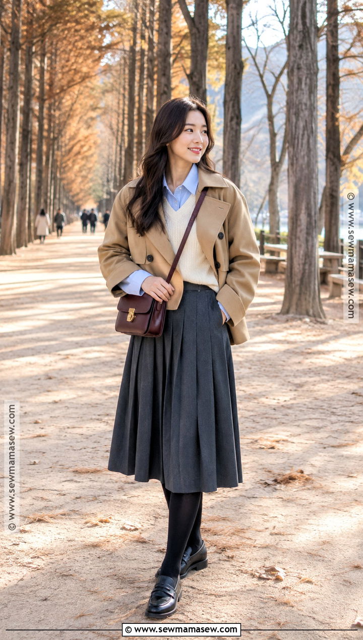 Nami Island Sweater Vest And Pleated Skirt Outfit - 20 Nami Island Autumn Outfit Ideas