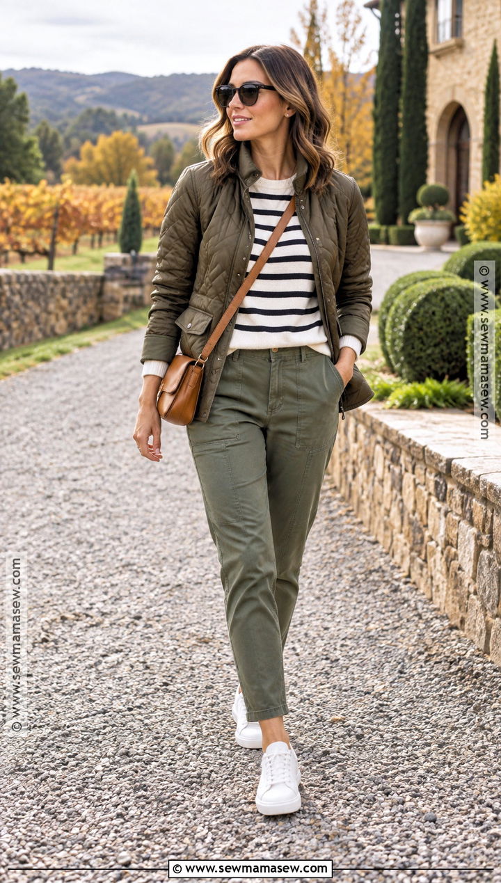 Napa Fall Utility Pants And Striped Sweater Outfit - 20 Napa Outfit Fall Ideas