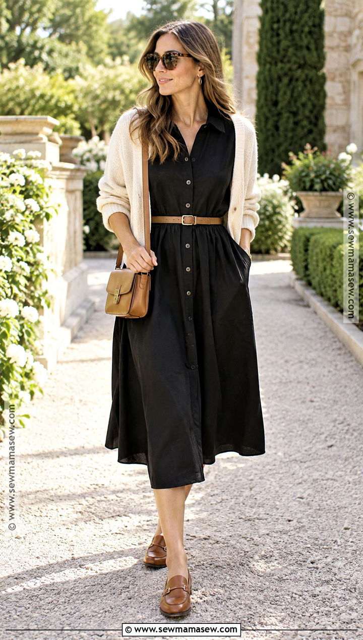 Napa Valley Black Midi Dress And Tan Accessories Outfit - 20 Napa Valley Outfit September Ideas