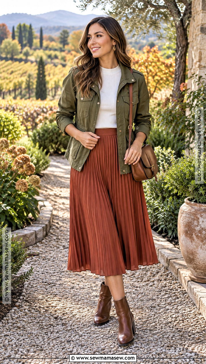 Napa Valley Fall Utility Jacket And Midi Skirt Outfit - 25 napa valley outfit fall ideas