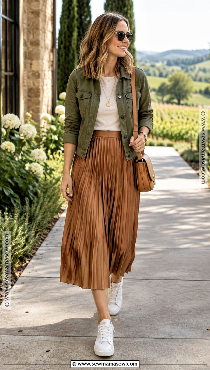 Napa Valley Pleated Skirt And T Shirt Outfit - 20 Napa Valley Outfit September Ideas