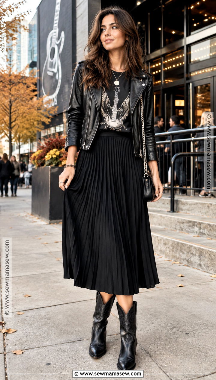 Nashville Band Tee And Midi Skirt Outfit - 20 Outfits For Nashville Trip Fall