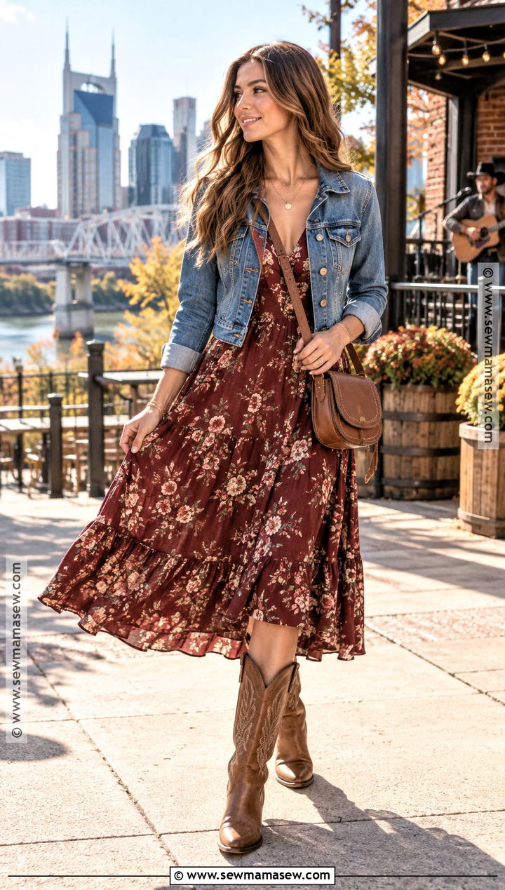 Nashville Fall Floral Midi Dress Outfit - 25 nashville outfits fall