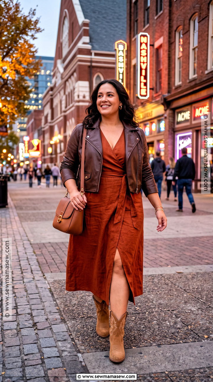 Nashville Fall Night Rust Midi Dress Outfit - 20 Nashville Outfits Fall Night