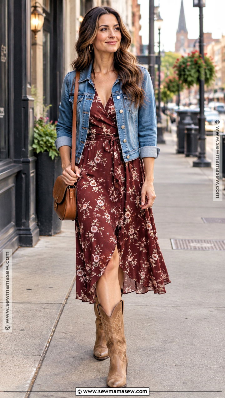 Nashville Floral Midi Dress With Cowboy Boots - 25 nashville fall outfits