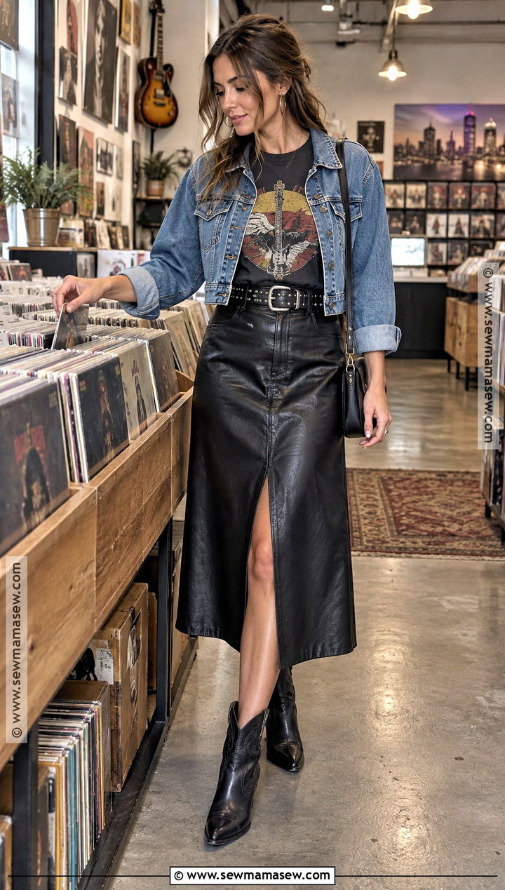 Nashville Graphic Tee With Leather Midi Skirt - 25 nashville fall outfits