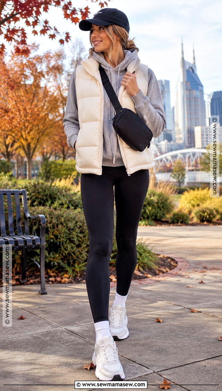 Nashville Puffer Vest And Leggings Outfit - 20 Outfits For Nashville Trip Fall