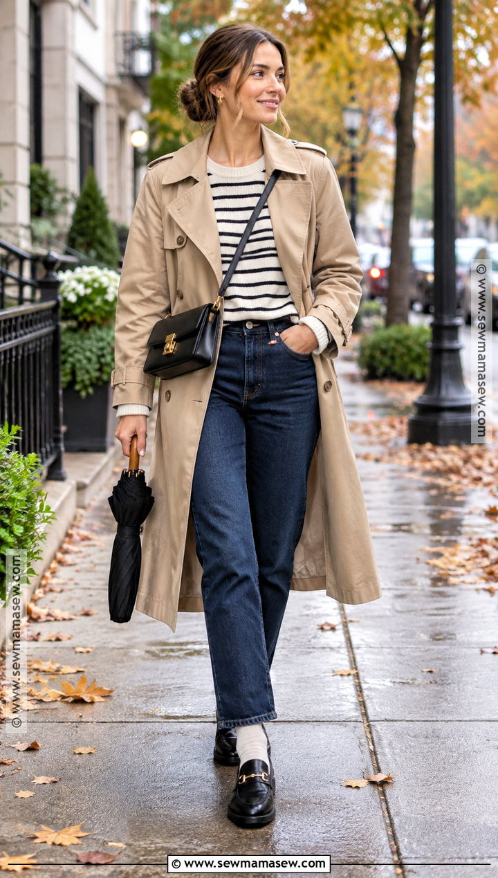 Nashville Trench Coat With Jeans And Loafers - 25 nashville fall outfits