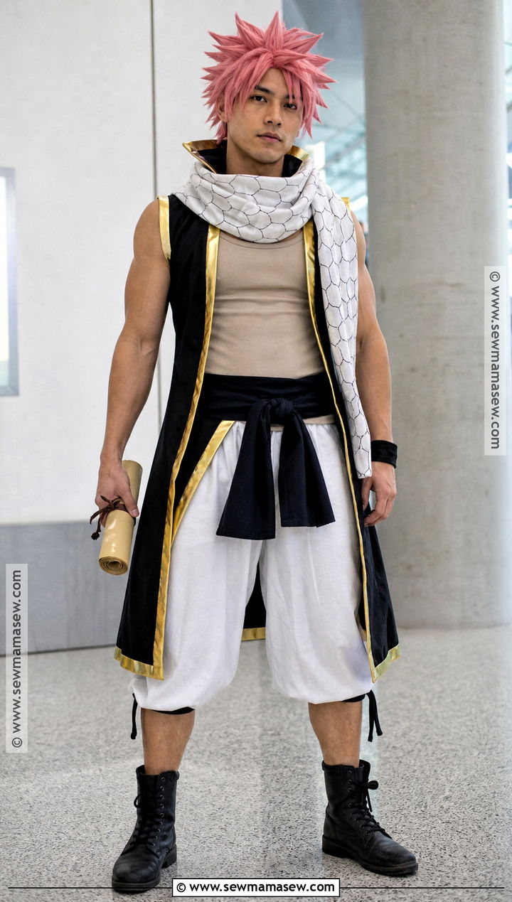 Natsu Dragneel Costume With Black Vest - 35 pink hair halloween costume ideas