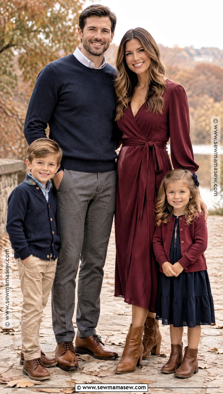 Navy And Burgundy Family Photoshoot Outfits - 15 autumn family photoshoot outfit ideas