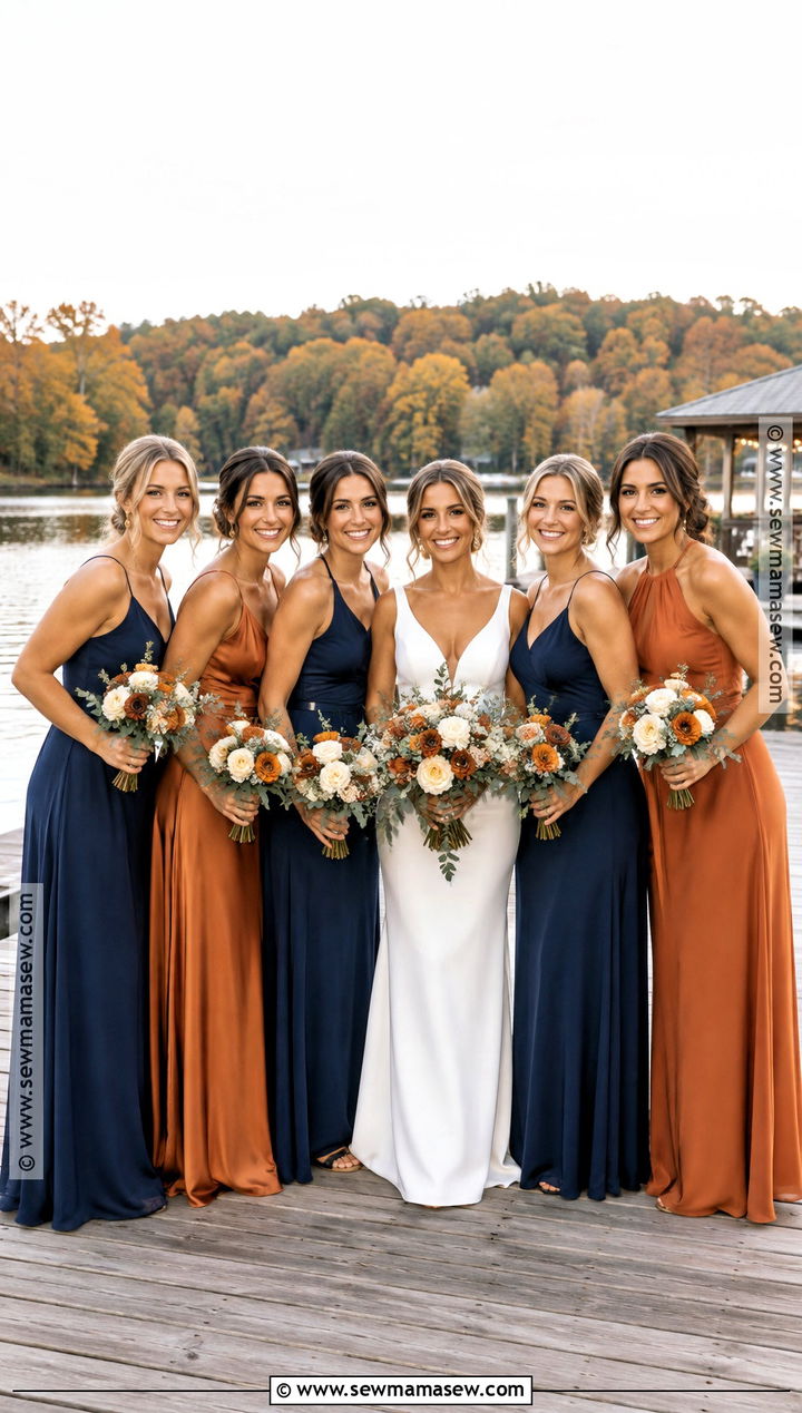 Navy And Burnt Orange Bridesmaid Dresses - 15 Autumn Wedding Colors Palette Bridesmaid Dresses