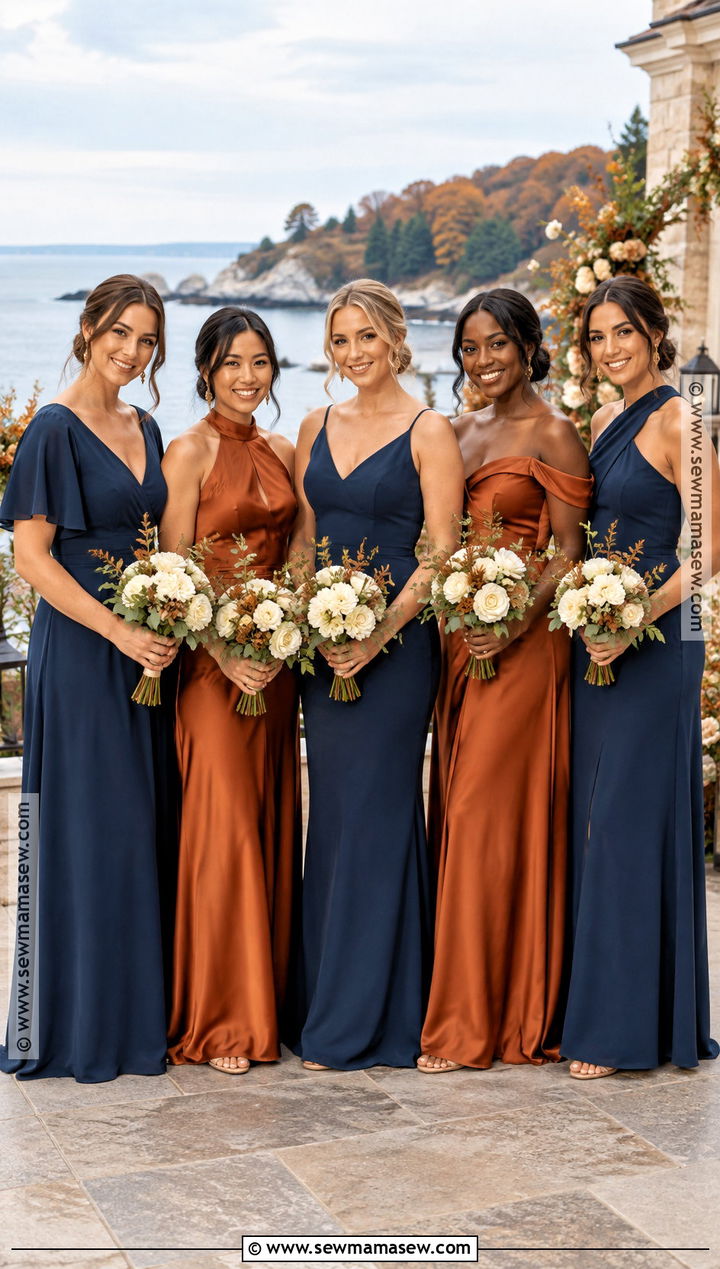 Navy And Burnt Orange Mismatched Bridesmaid Dresses - 20 fall mismatched bridesmaid dresses