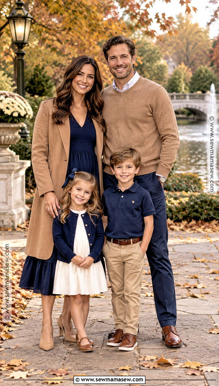 Navy And Camel Fall Family Portrait Outfit - 20 fall portrait outfits for family
