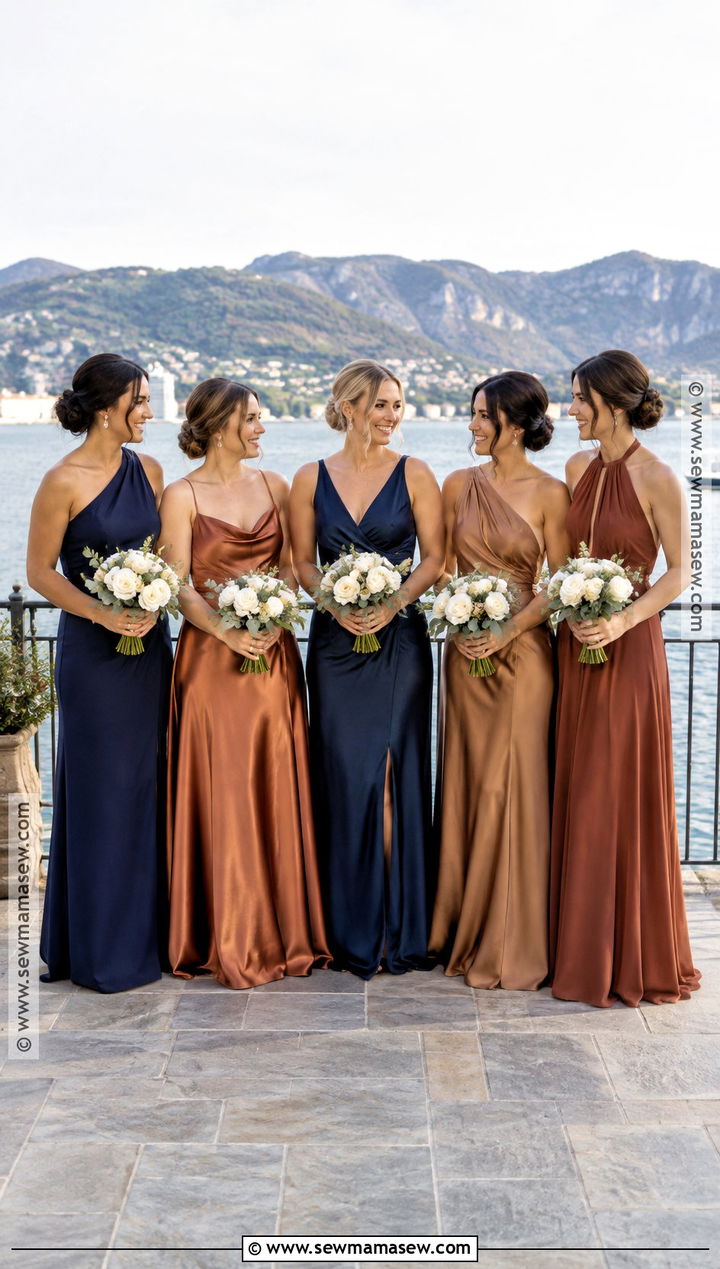 Navy And Copper Mismatch Bridesmaid Dresses - 15 Fall Mismatch Bridesmaid Dresses