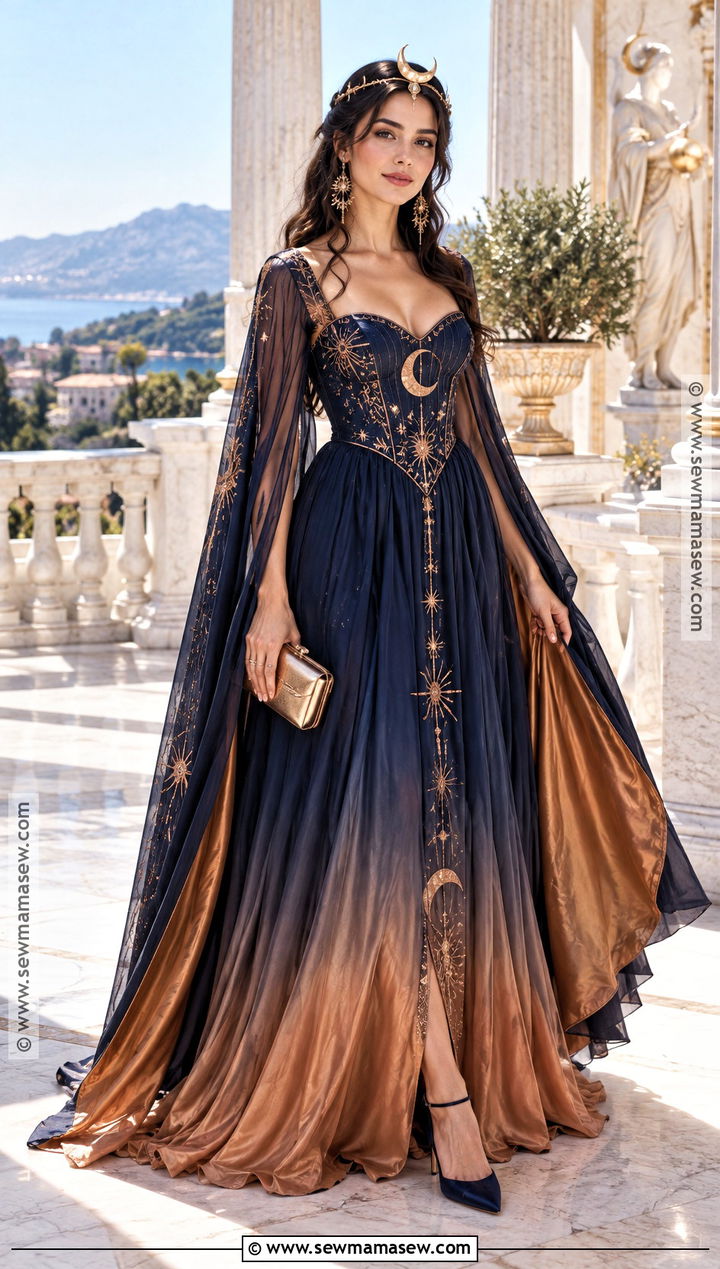 Navy And Copper Moon Goddess Gown - 15 Autumn Fantasy Gown Ideas