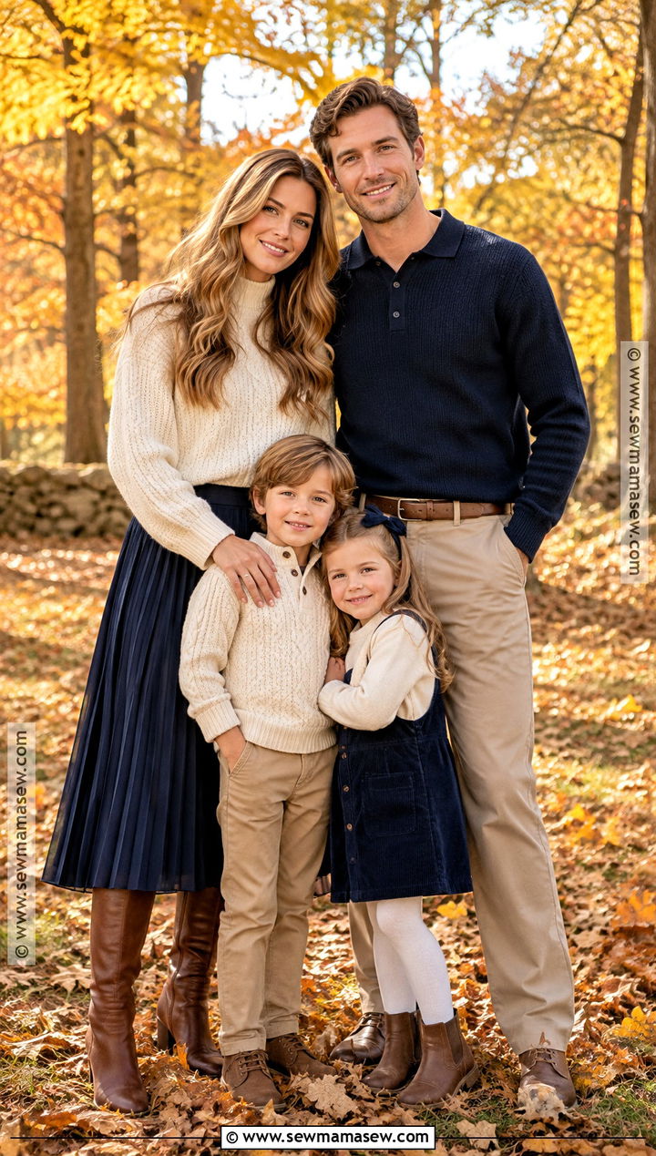 Navy And Cream Fall Family Outfit - 20 Fall Photoshoot Family Outfits