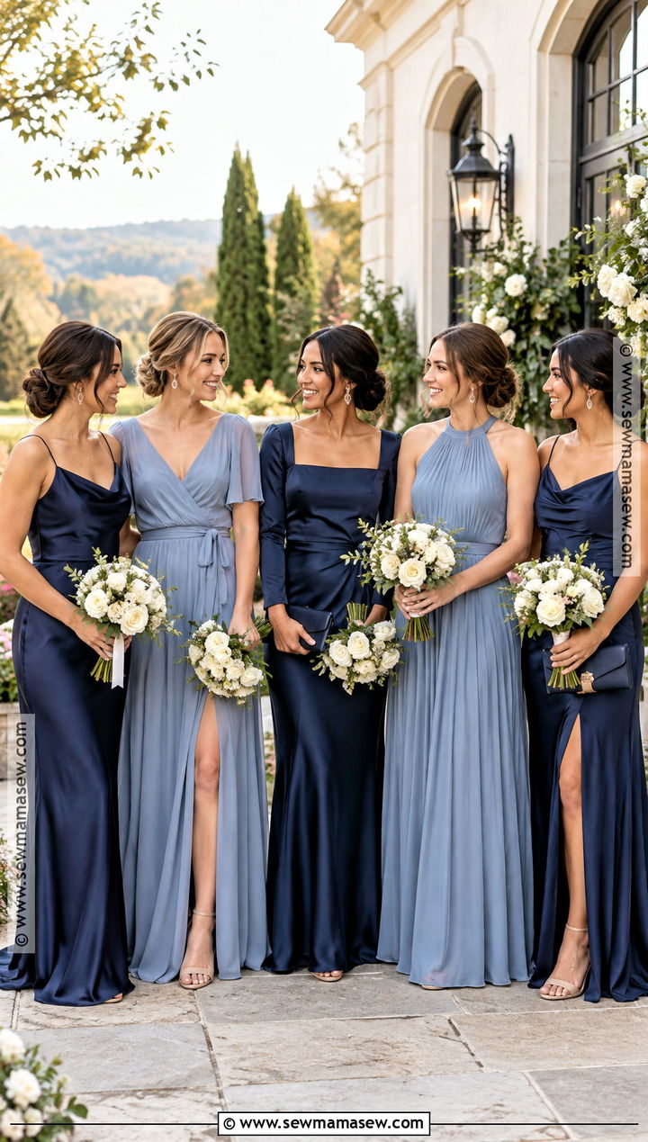 Navy And Dusty Blue Mismatched Bridesmaid Dresses - 20 fall bridesmaid dresses mismatched