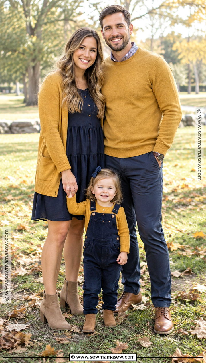 Navy And Mustard Fall Family Of 3 Photo Outfit - 20 fall family of 3 photo outfits