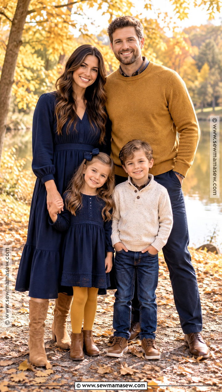 Navy And Mustard Fall Family Photo Outfit - 15 fall photo outfits for family