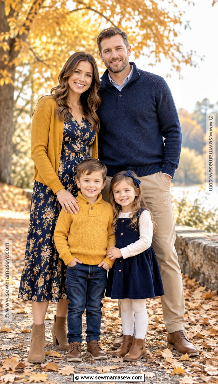 Navy And Mustard Fall Family Photo Outfits - 15 fall outdoor family photo outfit ideas