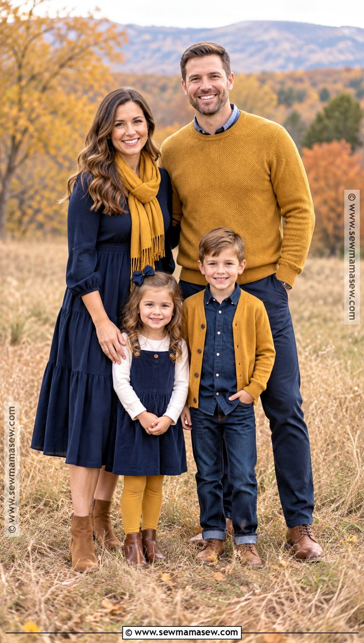 Navy And Mustard Fall Family Photo Outfits - 15 Family Photoshoot Outfit Ideas Fall