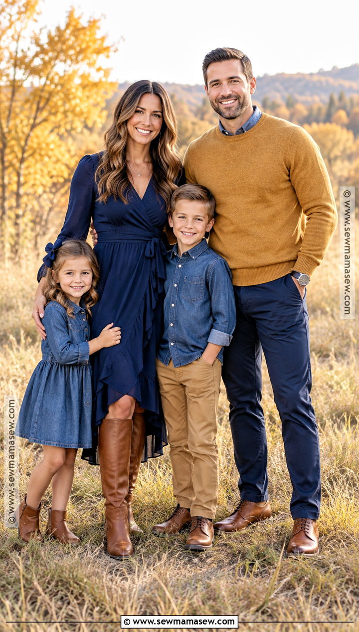 Navy And Mustard Fall Family Photo Outfits - 15 Fall Family Photos Outfit Ideas