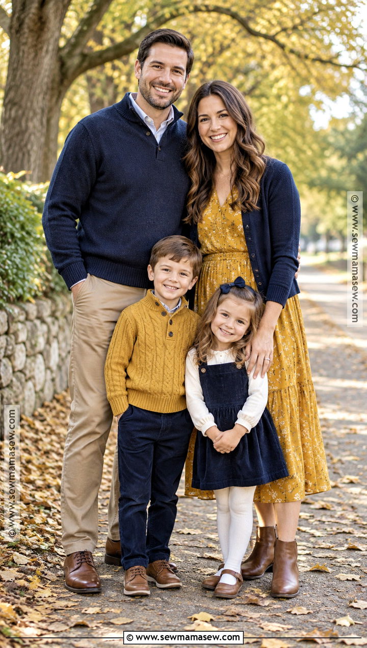 Navy And Mustard Fall Family Picture Outfit - 20 fall picture outfits for family
