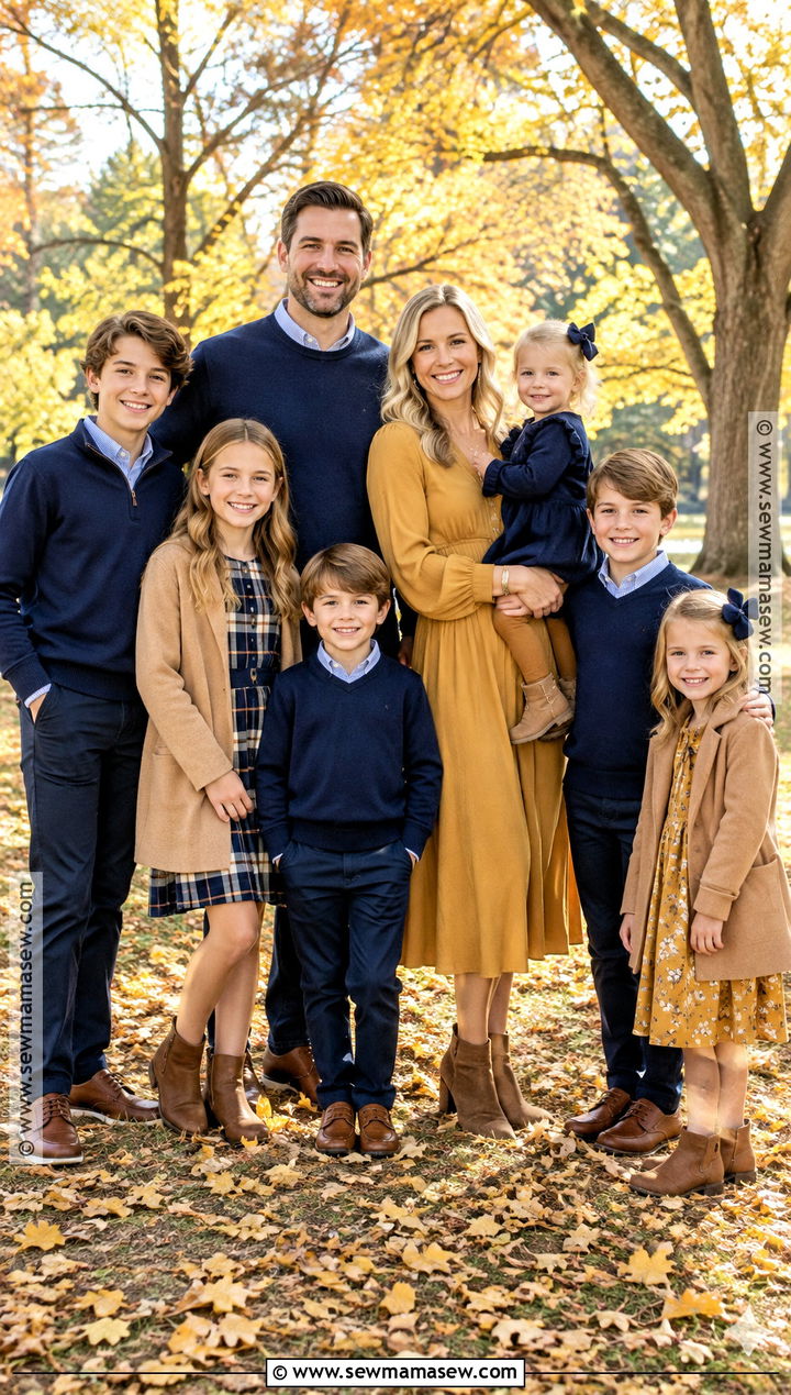 Navy And Mustard Fall Family Picture Outfits - 15 fall large family pictures outfits