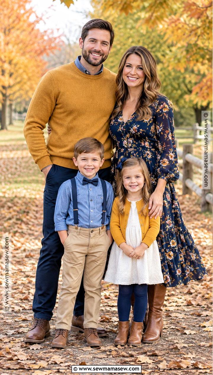Navy And Mustard Fall Family Picture Outfits - 15 fall family pictures outfits 4 people