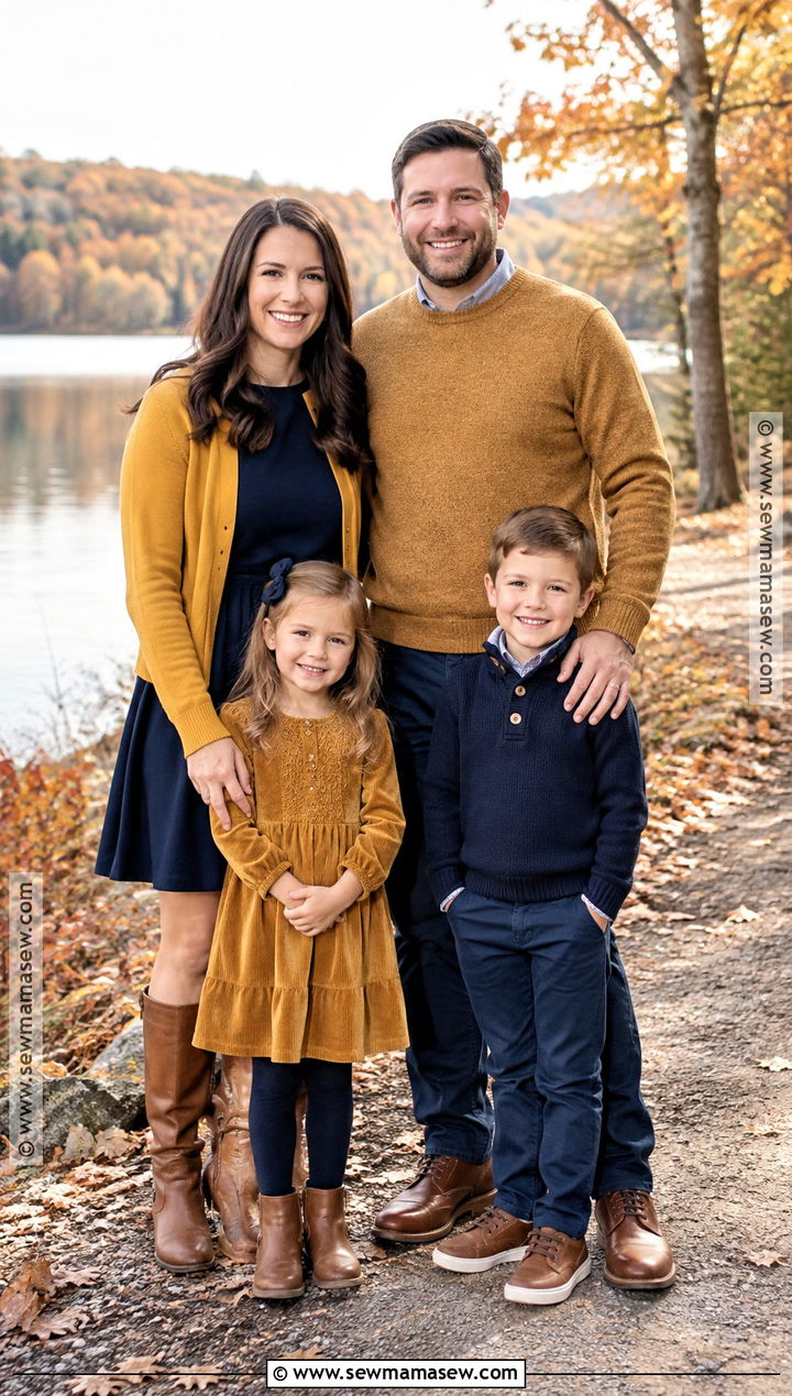 Navy And Mustard Family Fall Picture Outfits - 15 cute family fall picture outfits