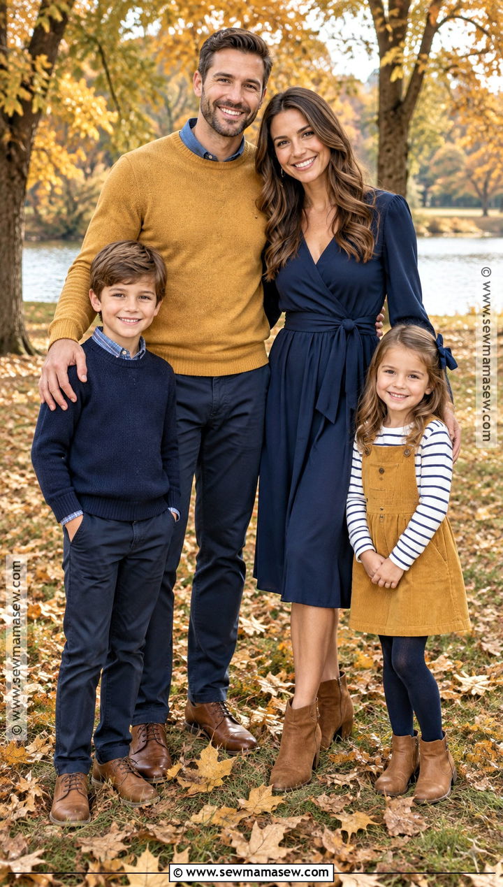 Navy And Mustard Family Photoshoot Outfit - 25 Fall Photoshoot Outfits for Family